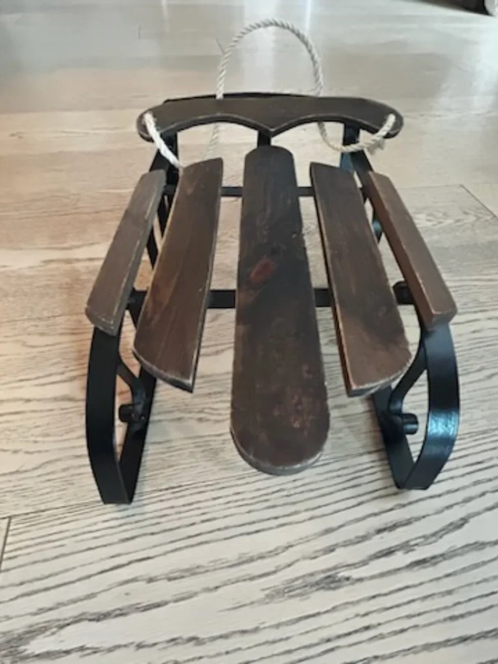 Vintage Rustic Primitive Wooden Snow Sled With Rope Porch Decor